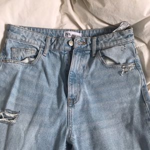 ZARA high waisted distressed straight leg jeans